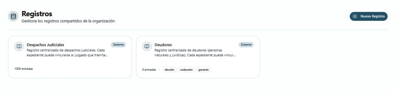 Pantalla Registros en OwLex